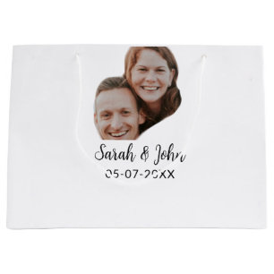 Einfaches Hochzeitsfoto mit Namen und Datum für Pa Große Geschenktüte