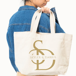 Einfaches Hochzeitsmonogramm mit Namen personalisi Tragetasche