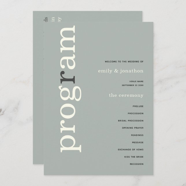 Einfaches Hochzeitsprogramm für Elfenbein Einladung (Vorne/Hinten)