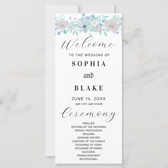 Einfaches Hochzeitsprogramm für Gelb und Grün (Vorderseite)