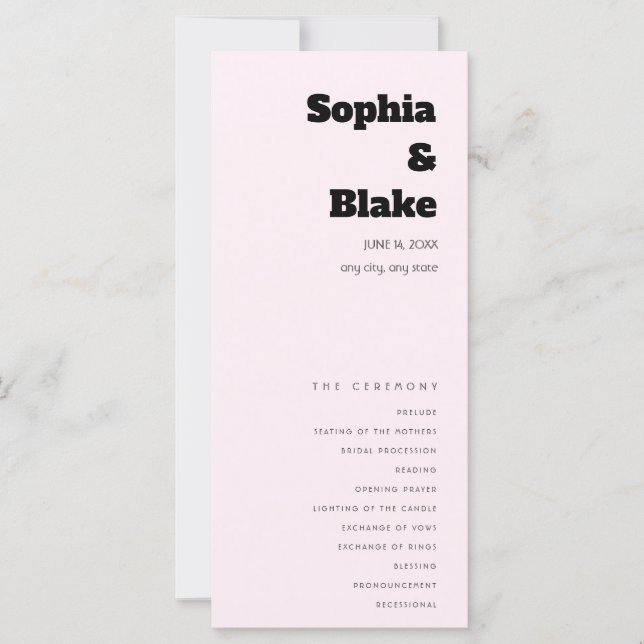 Einfaches Hochzeitsprogramm für Minimalistische La (Vorderseite)