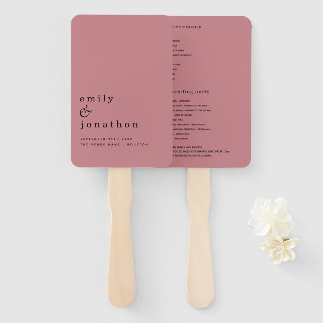 Einfaches Hochzeitsprogramm für Minimalistische Ro Fächer (Vorne und Hinten)
