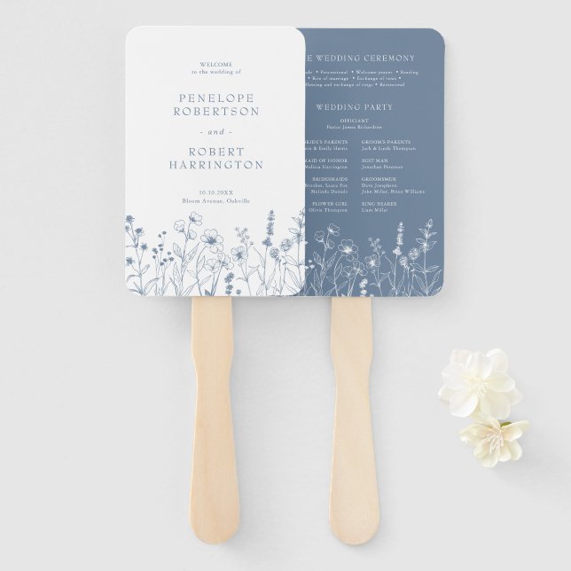 Einfaches Hochzeitsprogramm für Minimalistische Wi Fächer (Vorne und Hinten)