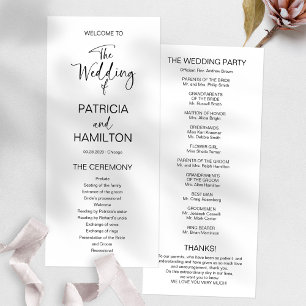 Einfaches Hochzeitsprogramm für moderne Kalligrafi