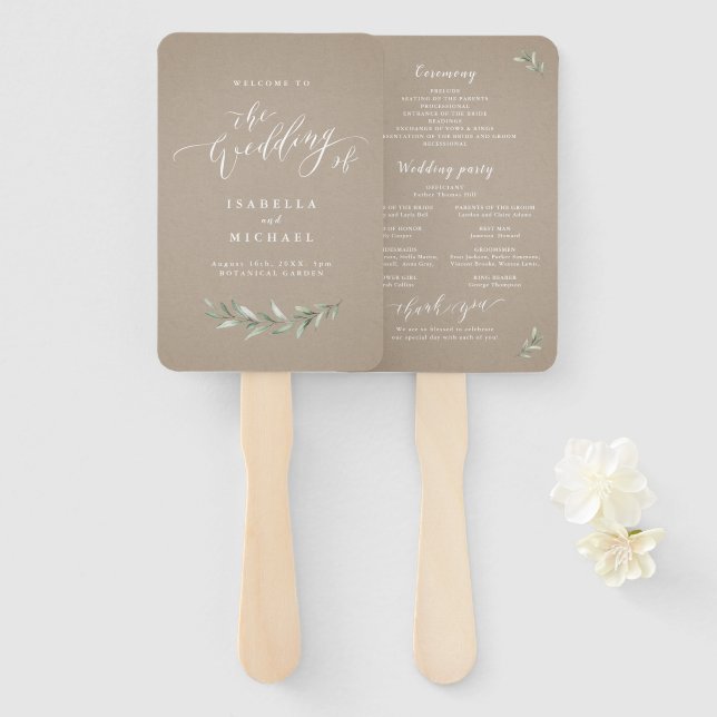 Einfaches Hochzeitsprogramm für rustikale Vegetati Fächer (Vorne und Hinten)