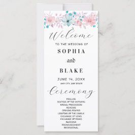 Einfaches Hochzeitsprogramm in Rosa und Blauer Flo