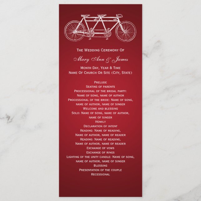 Einfaches Hochzeitsprogramm Tandem Bike Red Programm (Vorderseite)