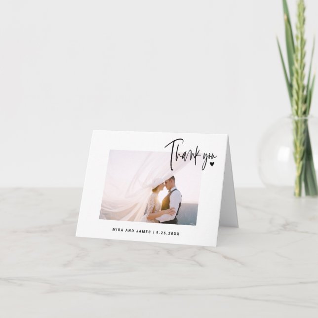 Einfaches Hochzeitsskript-Foto Herzlich Willkommen Dankeskarte (Vorderseite)