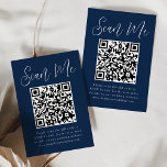 Einfaches Hochzeitsskript-QR-Code Begleitkarte<br><div class="desc">Mit diesen modernen Hochzeitskarten mit QR-Code können Sie Ihre Hochzeit oder Veranstaltung ganz einfach UAWG machen. Die eleganten Hochzeitsgehäuse-Karten zeigen "Scan Me" in einem skurrilen weißen Skript mit mariniertem Hintergrund. Personalisieren Sie die Karte mit Ihrem UAWG, Ihrer Hochzeitswebsite und den Instruktionen für Gäste, die die Vorlagen verwenden. Auf der Kartenrückseite...</div>