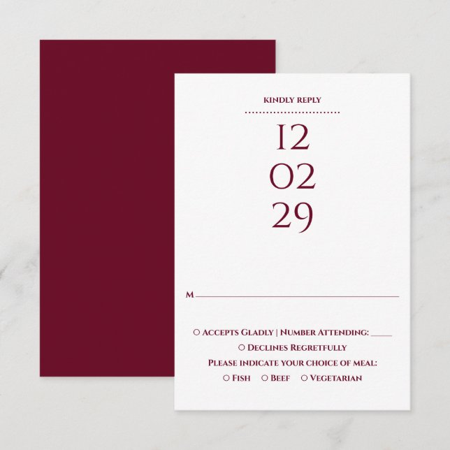 Einfaches Hochzeitssonderdatum für Burgund RSVP Karte (Vorne/Hinten)