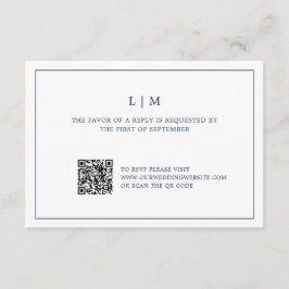 Einfaches Hochzeitsstichtag für Navy Blue Monogram RSVP Karte
