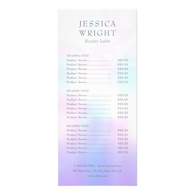 Einfaches Holographic Salon Service Menu Werbekarte (Vorne)