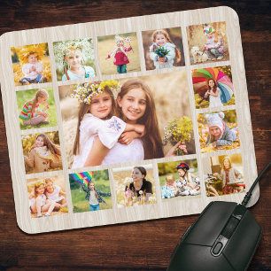 Einfaches Holz-Rustikal 15-Foto-Collage Mousepad
