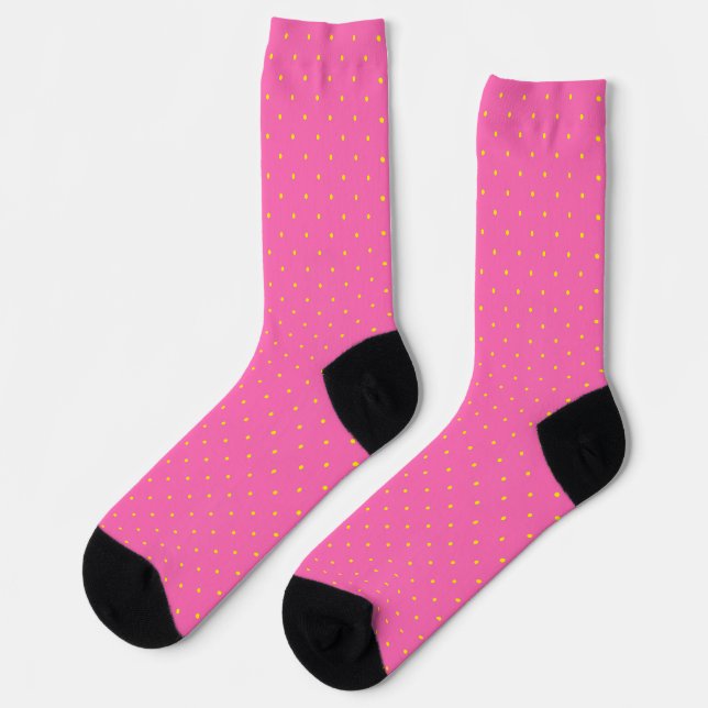 Einfaches Hot Pink & Bright Yellow Polka Dot Muste Socken (Linkes Detail)