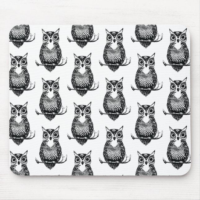 Einfaches Illustriertes Owl-Muster Mousepad (Vorne)