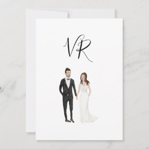 Einfaches illustriertes Paar schwarzer Anzug Save The Date
