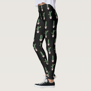 Einfaches Kaktus-Topfpflanzen-Muster schwarze Legg Leggings