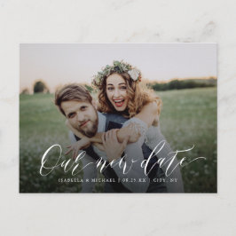 Einfaches Kalligrafie-Foto ändert das Datum Zurück Postkarte