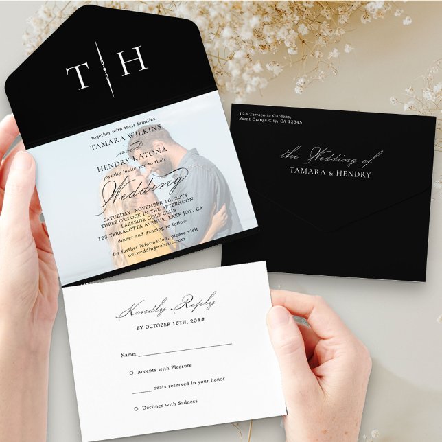 Einfaches kalligrafisches Foto Schwarz-weiße UAWG  All In One Einladung (Von Creator hochgeladen)