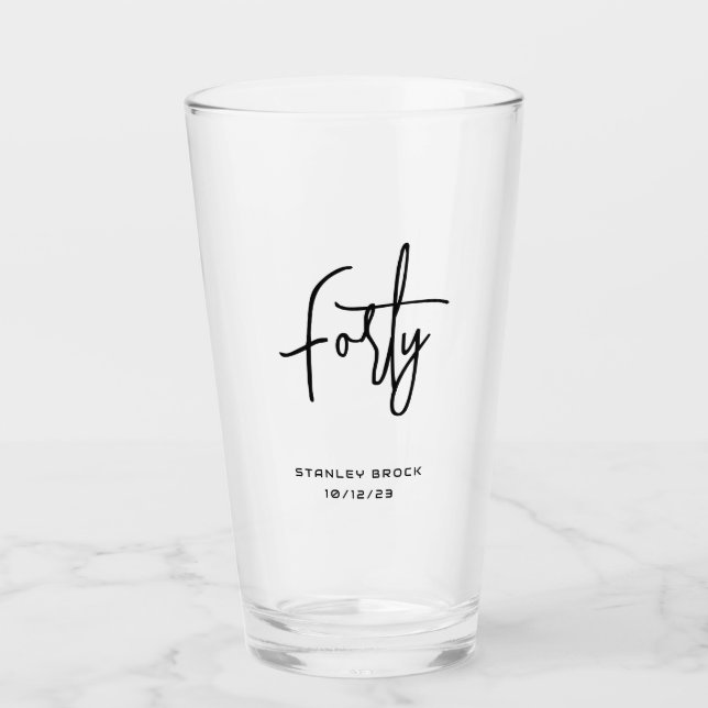 Einfaches kalligrafisches Schwarz 40. Geburtstag Glas (Vorderseite)