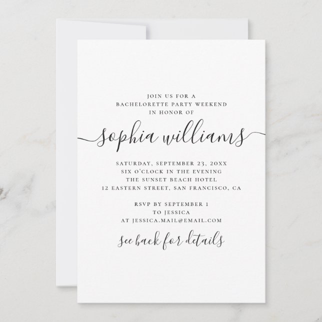 Einfaches Kalligraphie-Junggeselinnen-Abschied-Woc Einladung (Vorderseite)