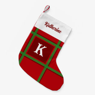Einfaches Kariertes rotes und grünes Design Kleiner Weihnachtsstrumpf