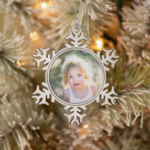Einfaches Kinderfoto-Andenken für die Feiertage Schneeflocken Zinn-Ornament