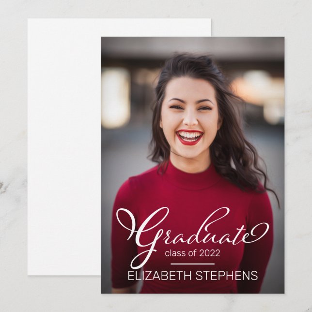 Einfaches, klassisches Foto für White Script-Gradu Ankündigung (Vorne/Hinten)