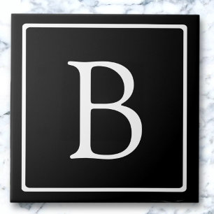 Einfaches klassisches Monogramm Schwarz mit weiß Fliese