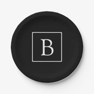 Einfaches Klassisches Monogramm   Schwarz mit weiß Pappteller