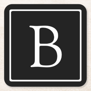 Einfaches Klassisches Monogramm   Schwarz mit weiß Rechteckiger Pappuntersetzer