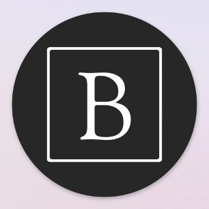 Einfaches klassisches Monogramm Schwarz mit weiß Runder Aufkleber