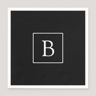 Einfaches Klassisches Monogramm   Schwarz mit weiß Serviette