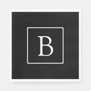 Einfaches Klassisches Monogramm Schwarz mit weiß Serviette