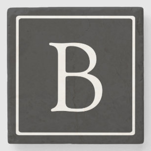 Einfaches Klassisches Monogramm   Schwarz mit weiß Steinuntersetzer