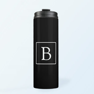 Einfaches klassisches Monogramm Schwarz mit weiß Thermosbecher