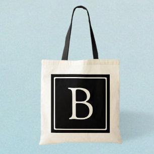 Einfaches Klassisches Monogramm Schwarz mit weiß Tragetasche