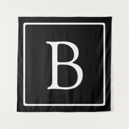 Einfaches klassisches Monogramm | Schwarz mit weiß Wandteppich