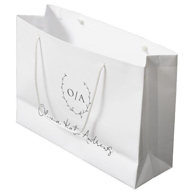 Einfaches klassisches Monogramm-Wreath-Elegant Große Geschenktüte (Vorderseite Schrägansicht)