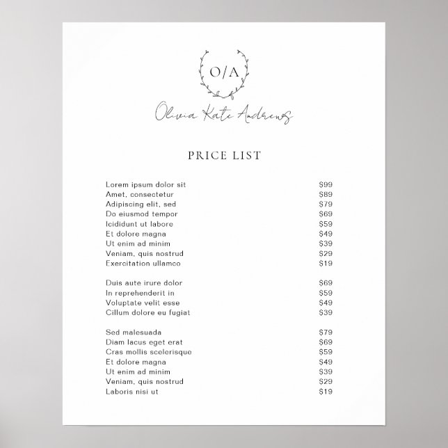 Einfaches klassisches Monogramm-Wreath-Elegant Poster (Vorne)