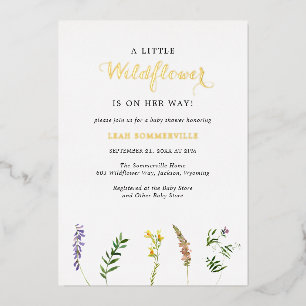 Einfaches kleines Wildblumen-Mädchen-Baby-Shower G Folieneinladung