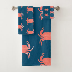 Einfaches Krabben-Ozean-Muster  Navy Grunge Badhandtuch Set