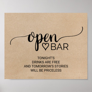 Einfaches Kraft-Imitat-Calligraphy-Open-Bar-Schild Poster