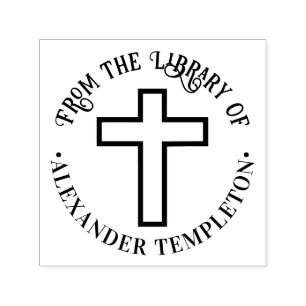 Einfaches Kreuz "Aus der Bibliothek" Round Book Na Permastempel