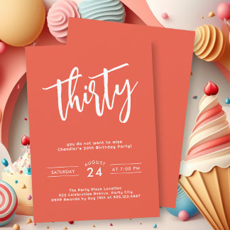 Einfaches kühnes Orange 30. GeburtstagsParty Einladung