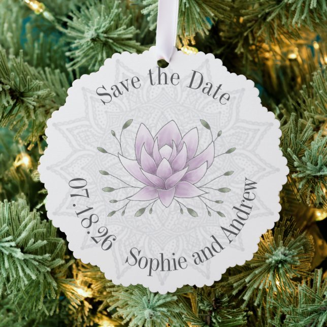 Einfaches Leaf & Lotus mit Mandala Save the Date Ornament Karte (Insitu (Baum))