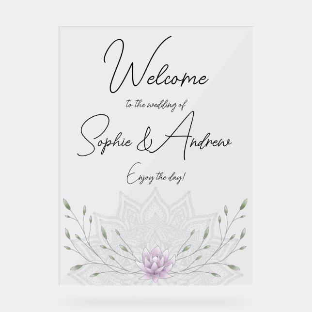 Einfaches Leaf & Pink Lotus Mandala Wedding Willko Acrylschild (Vorderseite)