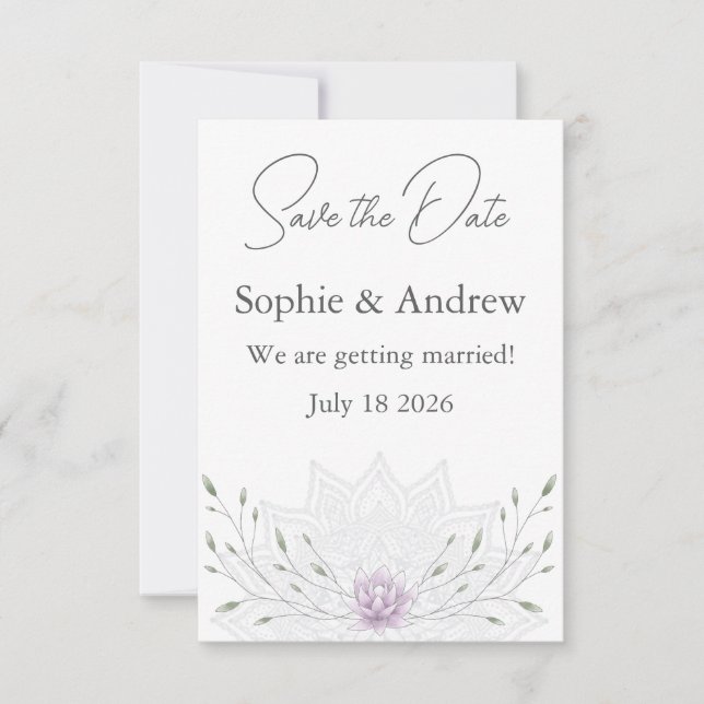 Einfaches Leaf und rosa Lotus mit Mandala Wedding Save The Date (Vorderseite)