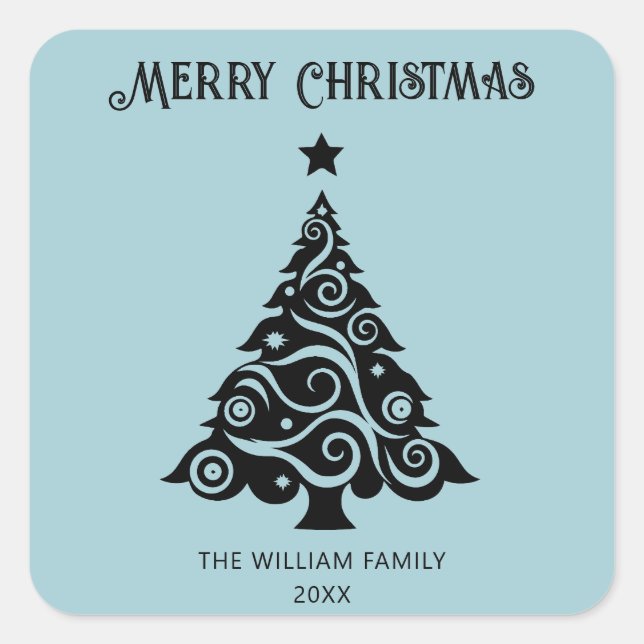 Einfaches Light Blue Frohe Weihnachtsbaumgeschenk Quadratischer Aufkleber (Vorderseite)