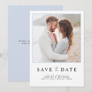 Einfaches Light Blue Modernes Script Foto Hochzeit Save The Date